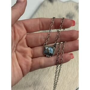 Sterling Silver Golden Hills Blue Turquoise Single Stone Bar Necklace